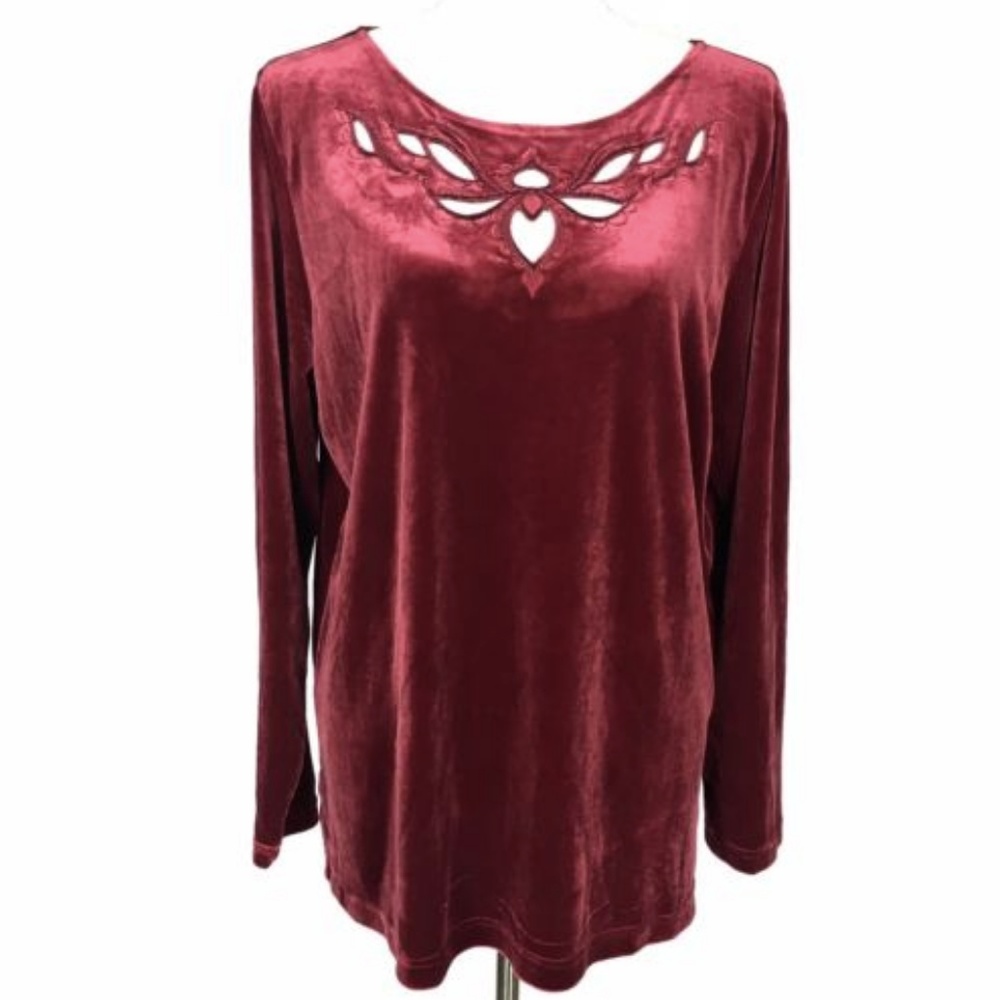 Bob Mackie Large Long Sleeve Velvet Blouse Cut Out
